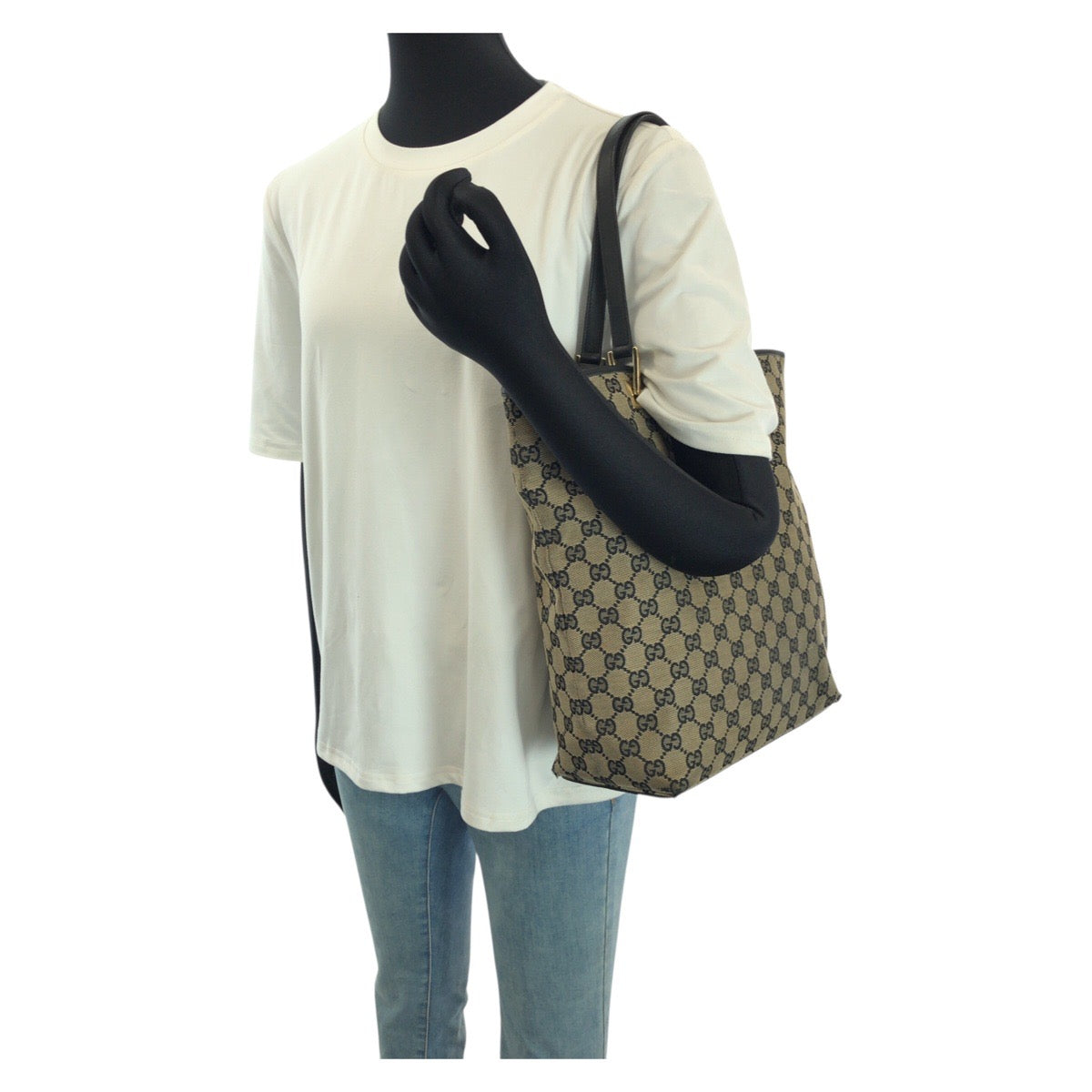 24081
GUCCI グッチ ベージュ ブラック ゴールド金具 GGキャンバス / レザー 002 1098 トートバッグ ショルダーバッグ レディース B21