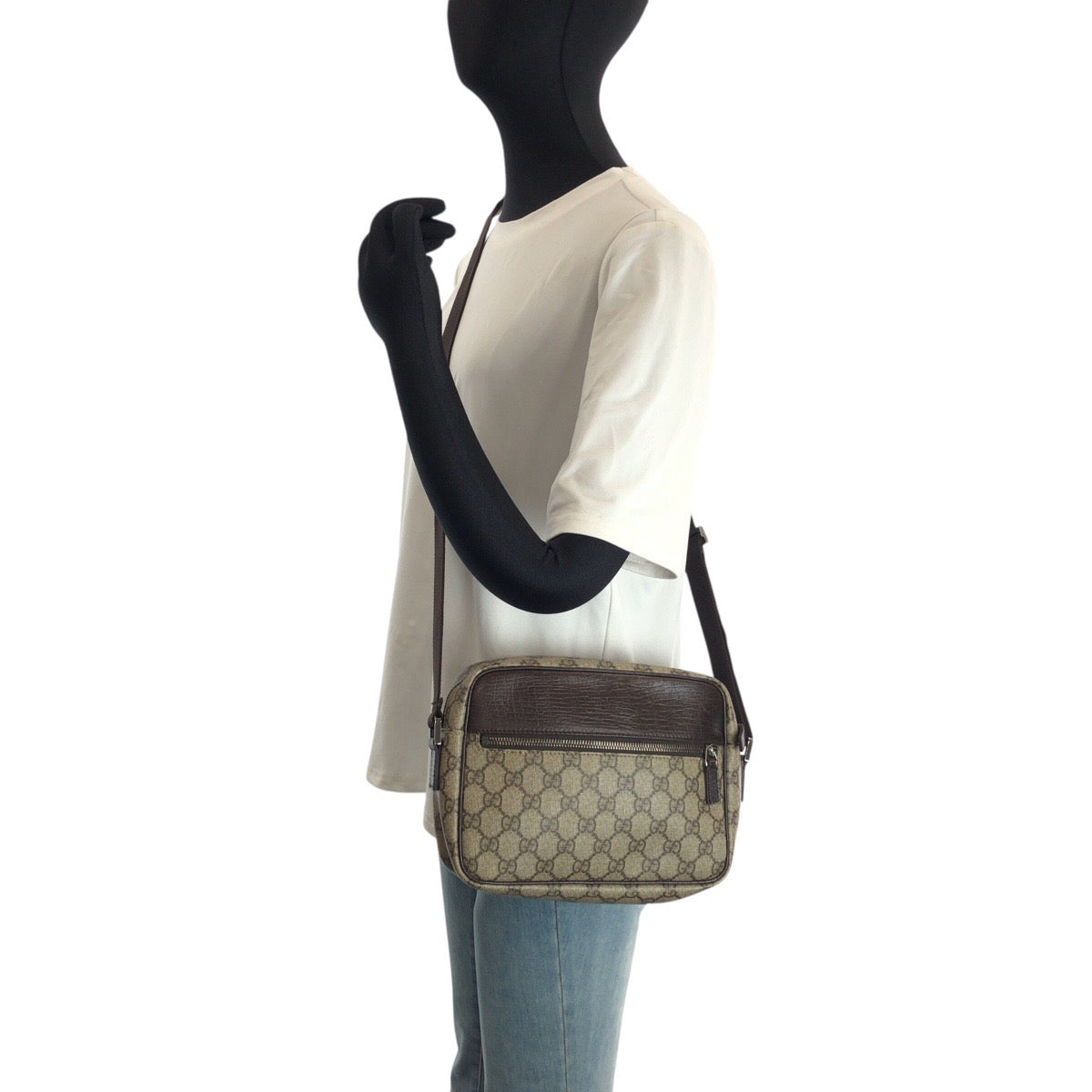 24082
GUCCI グッチ グレー ブラウン シルバー金具 GGスプリームキャンバス / レザー 114291 ショルダーバッグ ポシェット レディース ABP35