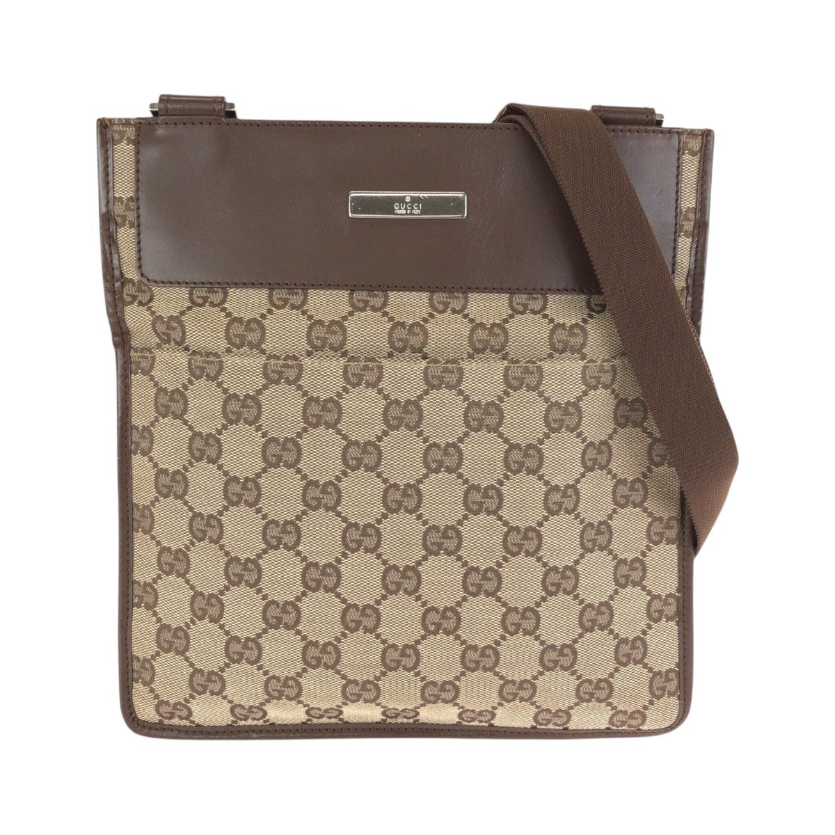 24083
GUCCI グッチ ブラウン ベージュ シルバー金具 GGキャンバス / レザー 019 0348 ショルダーバッグ メッセンジャーバッグ レディース AB36