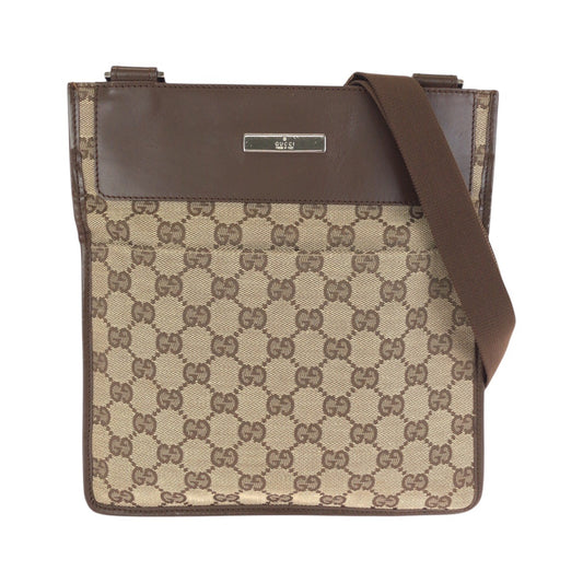 24083
GUCCI グッチ ブラウン ベージュ シルバー金具 GGキャンバス / レザー 019 0348 ショルダーバッグ メッセンジャーバッグ レディース AB36