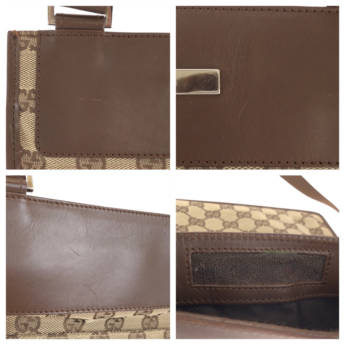 24083
GUCCI グッチ ブラウン ベージュ シルバー金具 GGキャンバス / レザー 019 0348 ショルダーバッグ メッセンジャーバッグ レディース AB36