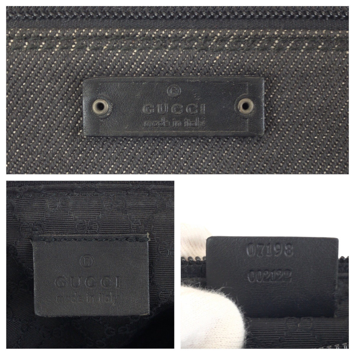 24085
GUCCI グッチ ブラック 黒 シルバー金具 デニム / レザー 07198 ハンドバッグ アクセサリーポーチ レディース AB28