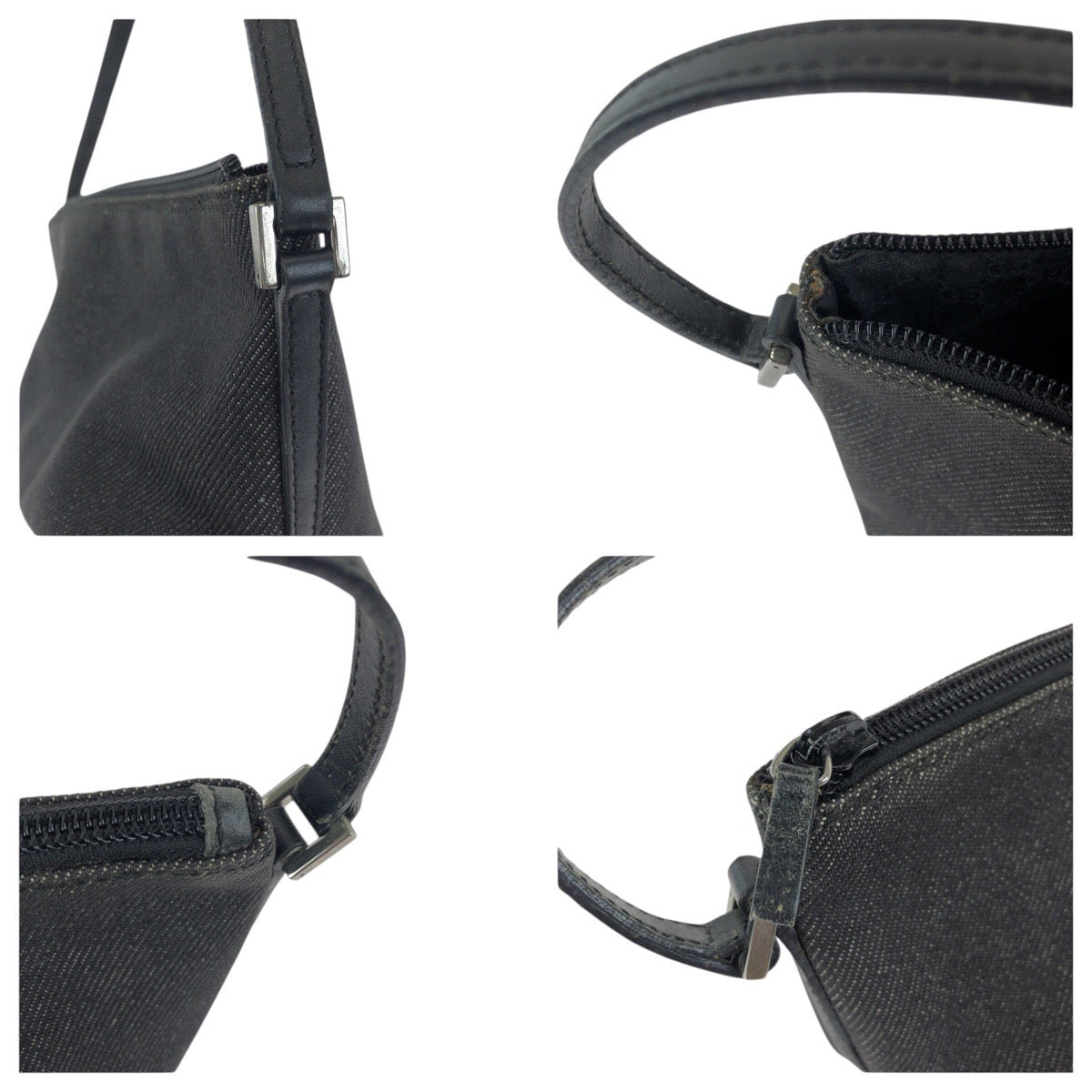 24085
GUCCI グッチ ブラック 黒 シルバー金具 デニム / レザー 07198 ハンドバッグ アクセサリーポーチ レディース AB28