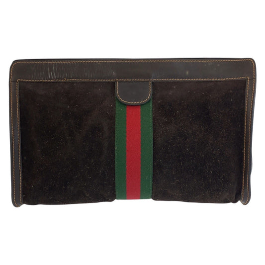 24086
GUCCI グッチ ヴィンテージ シェリーライン ブラウン スウェード / レザー 2 クラッチバッグ セカンドバッグ メンズ AB28