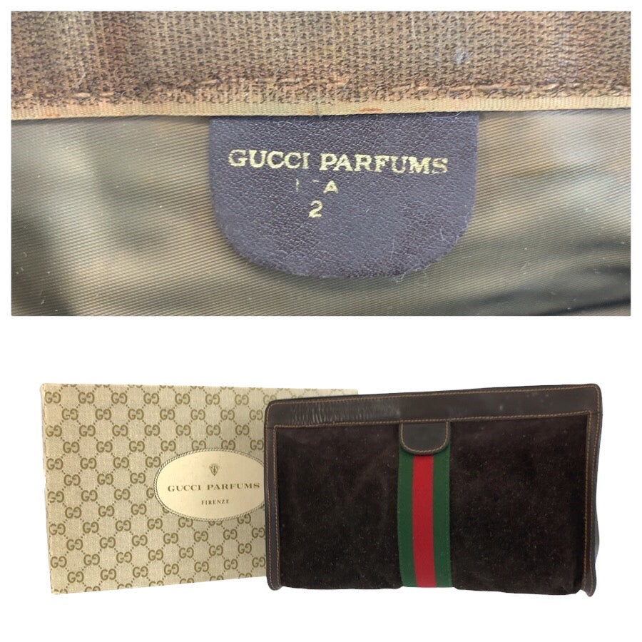 24086
GUCCI グッチ ヴィンテージ シェリーライン ブラウン スウェード / レザー 2 クラッチバッグ セカンドバッグ メンズ AB28