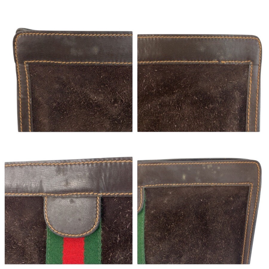 24086
GUCCI グッチ ヴィンテージ シェリーライン ブラウン スウェード / レザー 2 クラッチバッグ セカンドバッグ メンズ AB28