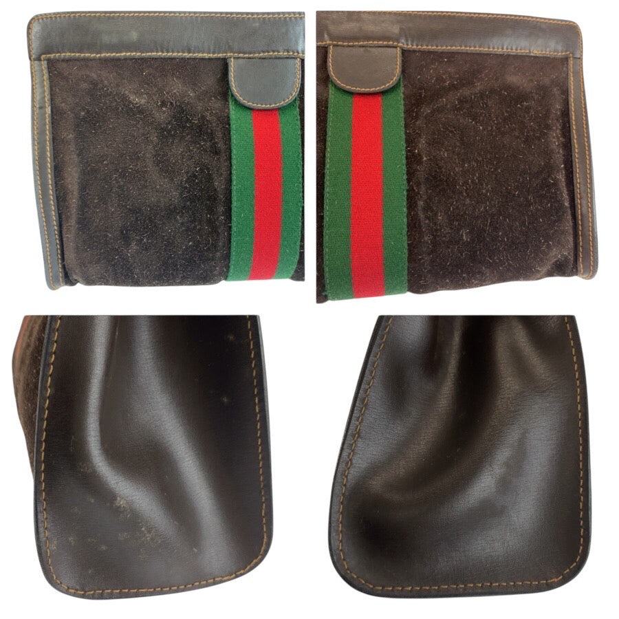 24086
GUCCI グッチ ヴィンテージ シェリーライン ブラウン スウェード / レザー 2 クラッチバッグ セカンドバッグ メンズ AB28