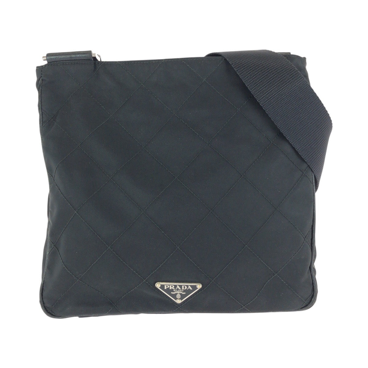 24088
PRADA プラダ テスート 三角ロゴプレート ブラック 黒 シルバー金具 ナイロン / レザー ショルダーバッグ メッセンジャーバッグ レディース AB28