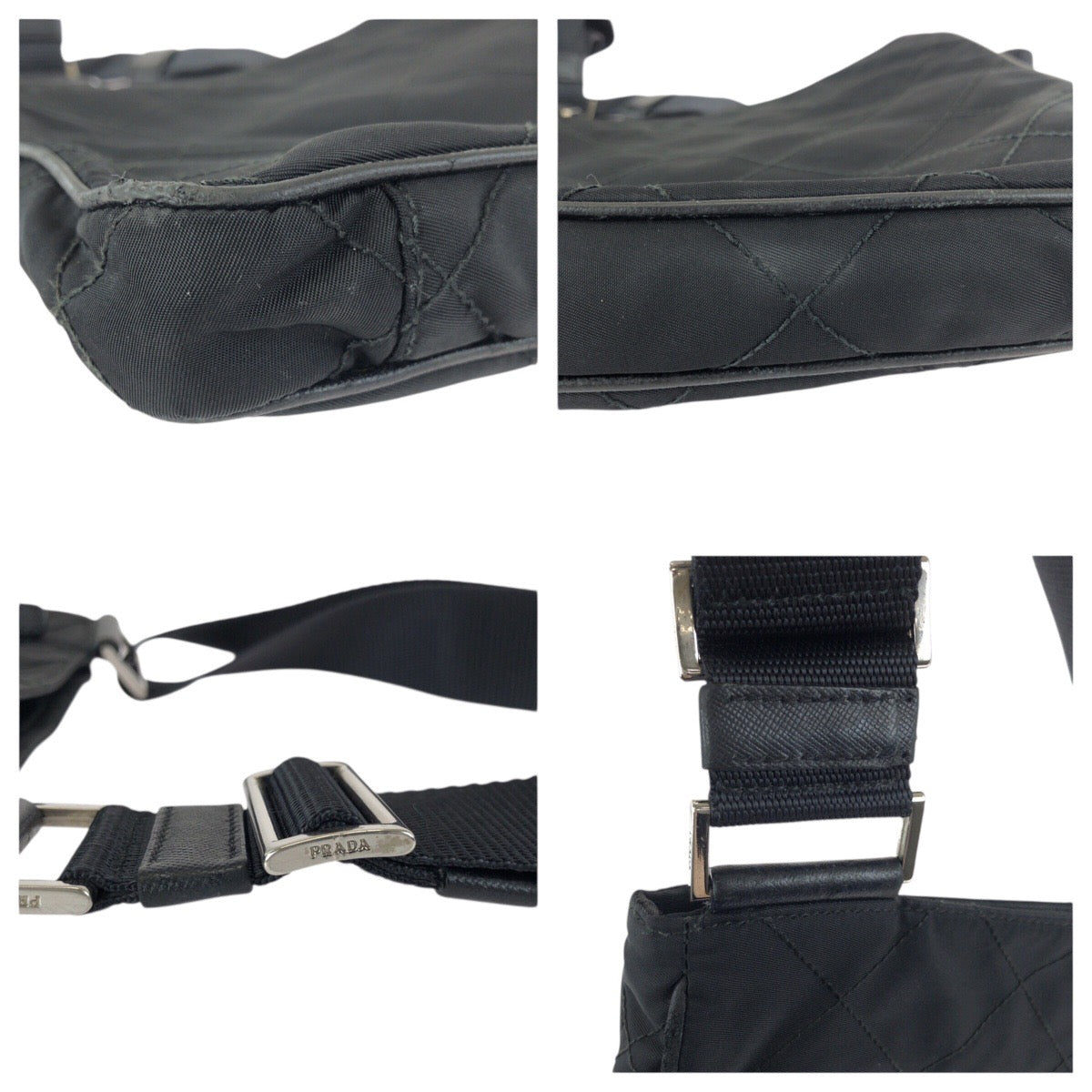 24088
PRADA プラダ テスート 三角ロゴプレート ブラック 黒 シルバー金具 ナイロン / レザー ショルダーバッグ メッセンジャーバッグ レディース AB28