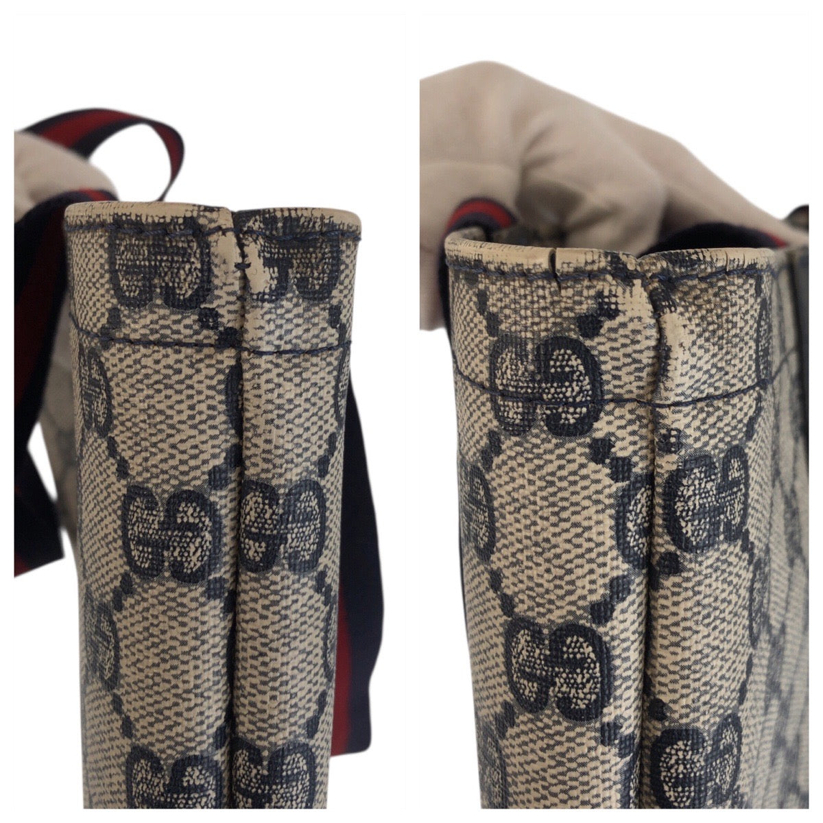 24090
GUCCI グッチ ヴィンテージ シェリーライン グレー ネイビー ゴールド金具 GGスプリームキャンバス トートバッグ ショルダーバッグ レディース AB19