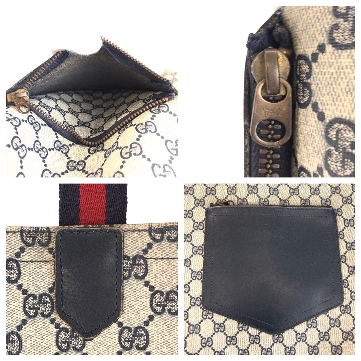24090
GUCCI グッチ ヴィンテージ シェリーライン グレー ネイビー ゴールド金具 GGスプリームキャンバス トートバッグ ショルダーバッグ レディース AB19