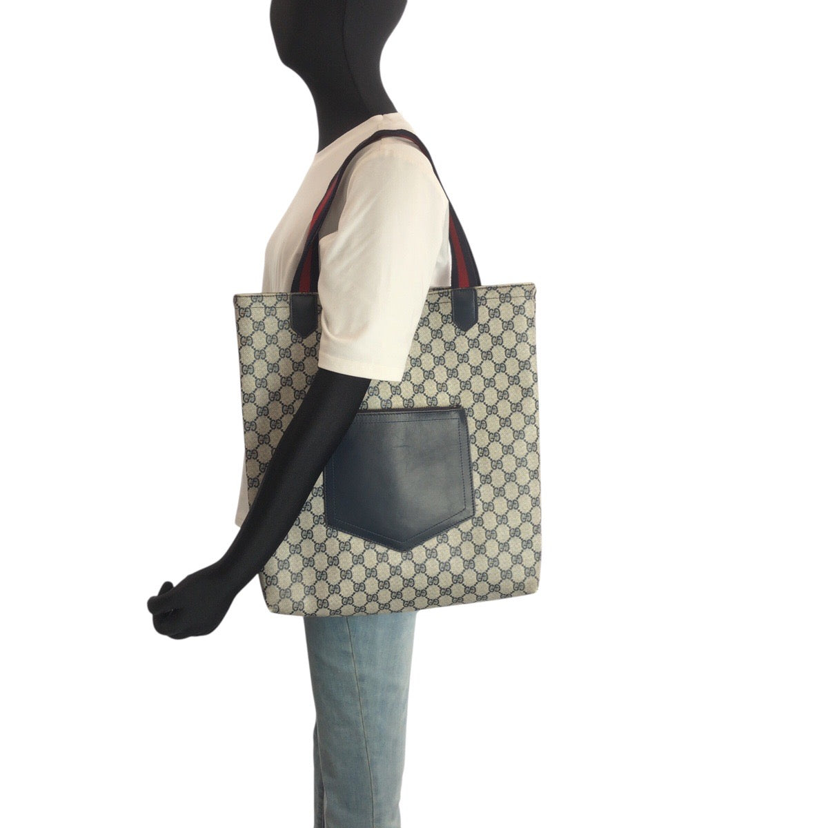 24090
GUCCI グッチ ヴィンテージ シェリーライン グレー ネイビー ゴールド金具 GGスプリームキャンバス トートバッグ ショルダーバッグ レディース AB19