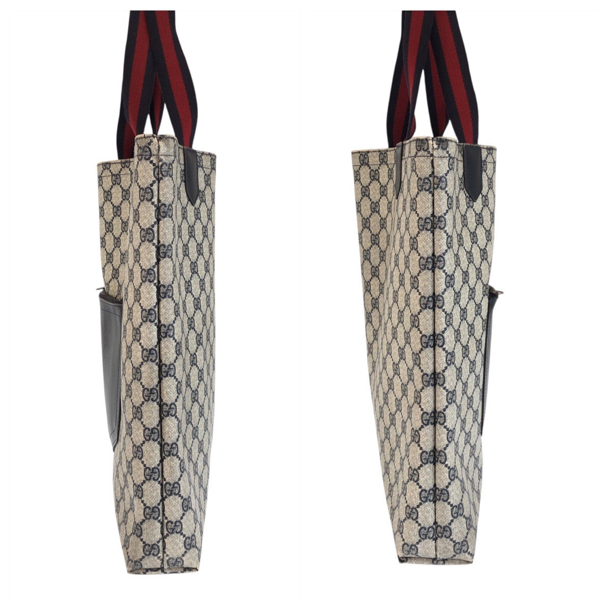 24090
GUCCI グッチ ヴィンテージ シェリーライン グレー ネイビー ゴールド金具 GGスプリームキャンバス トートバッグ ショルダーバッグ レディース AB19