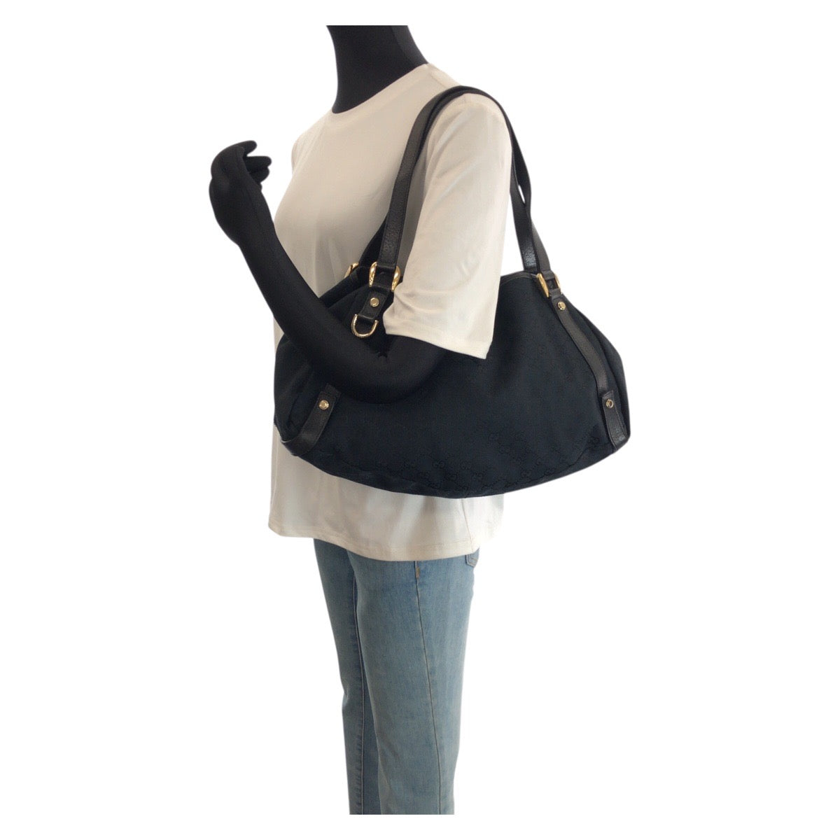 24093
GUCCI グッチ アビー ブラック 黒 ゴールド金具 GGキャンバス / レザー 130736 トートバッグ ショルダーバッグ レディース AB30
