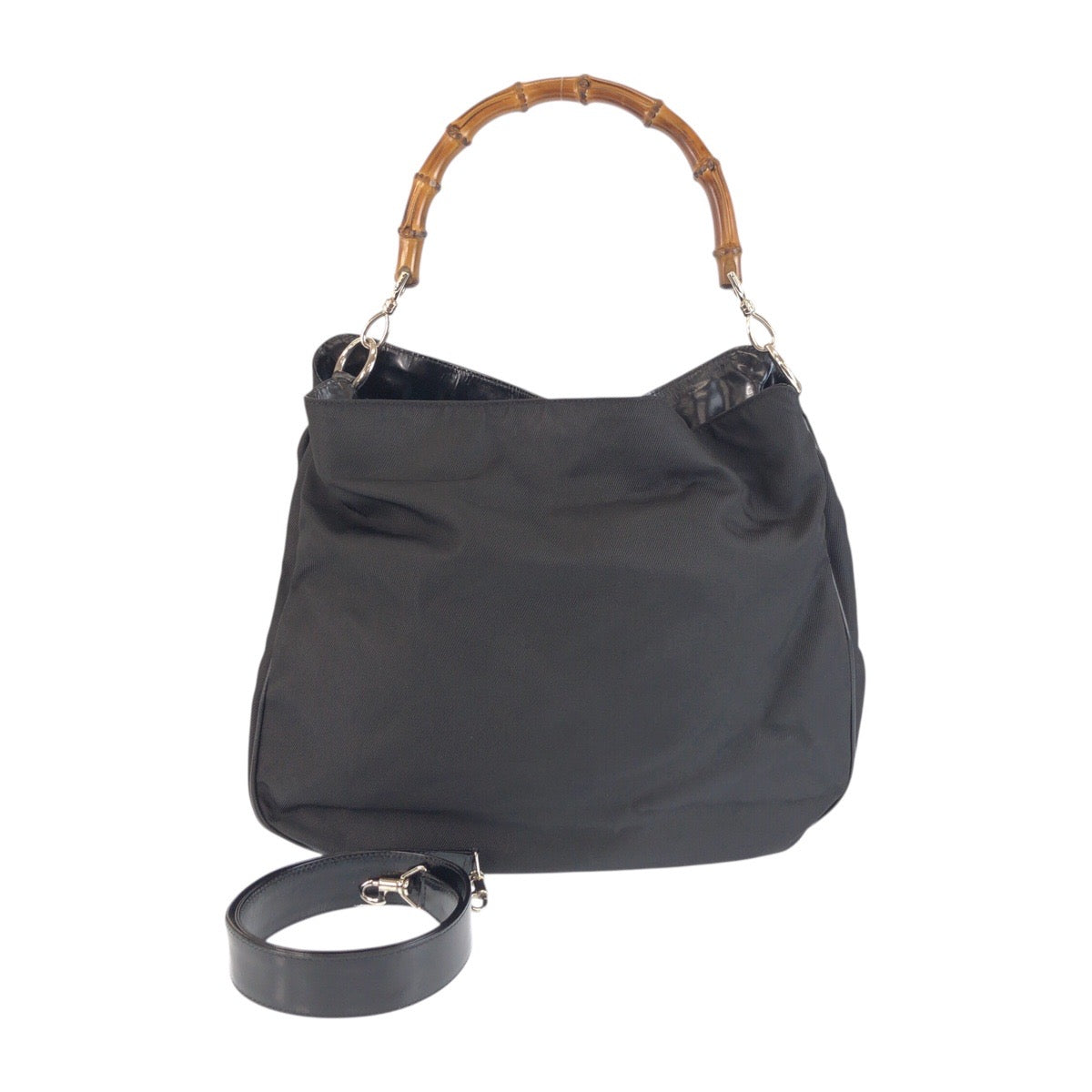 24098
GUCCI グッチ バンブー ブラック 黒 シルバー金具 ナイロン / パテントレザー 001 1998 1577 ショルダーバッグ ハンドバッグ 2WAY レディース AB30