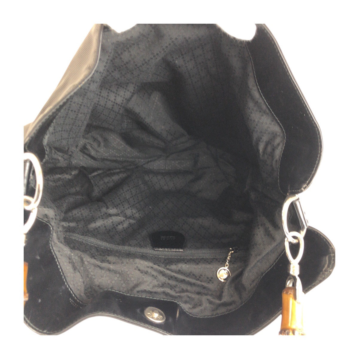 24098
GUCCI グッチ バンブー ブラック 黒 シルバー金具 ナイロン / パテントレザー 001 1998 1577 ショルダーバッグ ハンドバッグ 2WAY レディース AB30