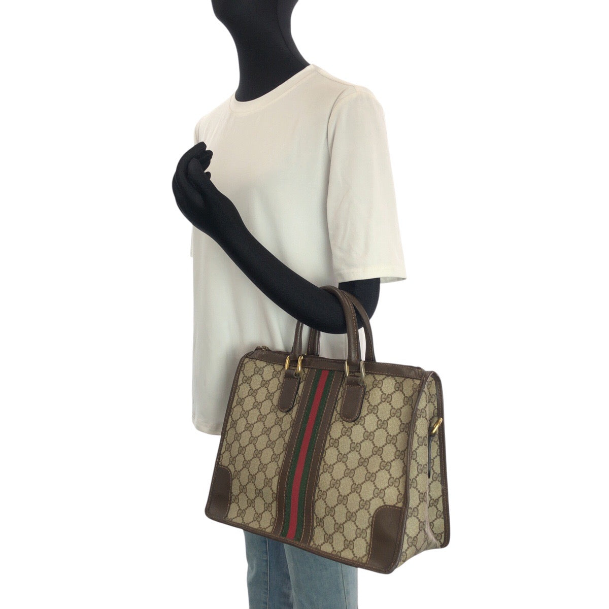 24100
GUCCI グッチ ヴィンテージ シェリーライン ベージュ ブラウン ゴールド金具 GGスプリームキャンバス / レザー 24 02 1886 ハンドバッグ トートバッグ レディース AB30