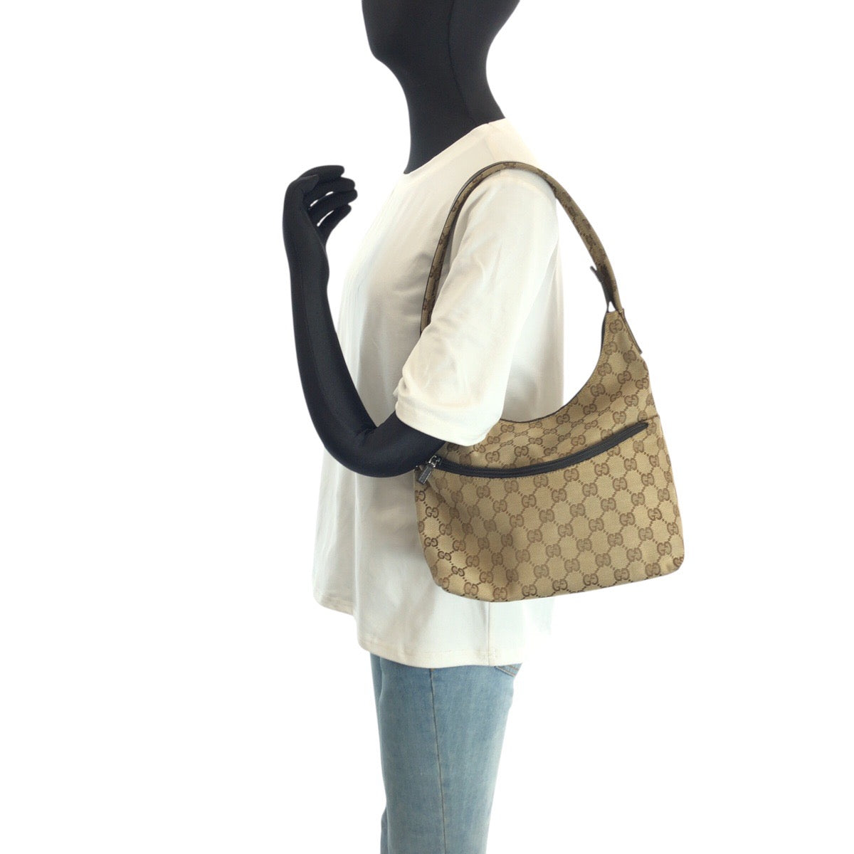 24103
GUCCI グッチ ブラウン ベージュ シルバー金具 GGキャンバス / レザー 001 3386 ショルダーバッグ ハンドバッグ レディース AB30