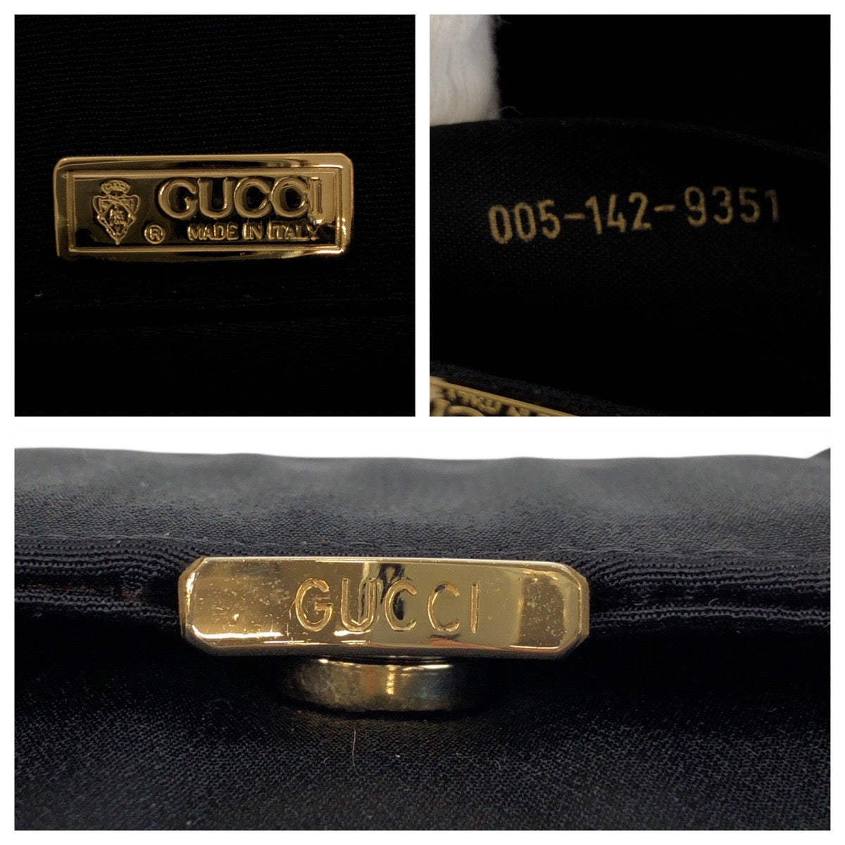 24104
GUCCI グッチ ヴィンテージ ブラック 黒 ゴールド金具 サテン 005 142 9351 クラッチバッグ セカンドバッグ レディース ABP30