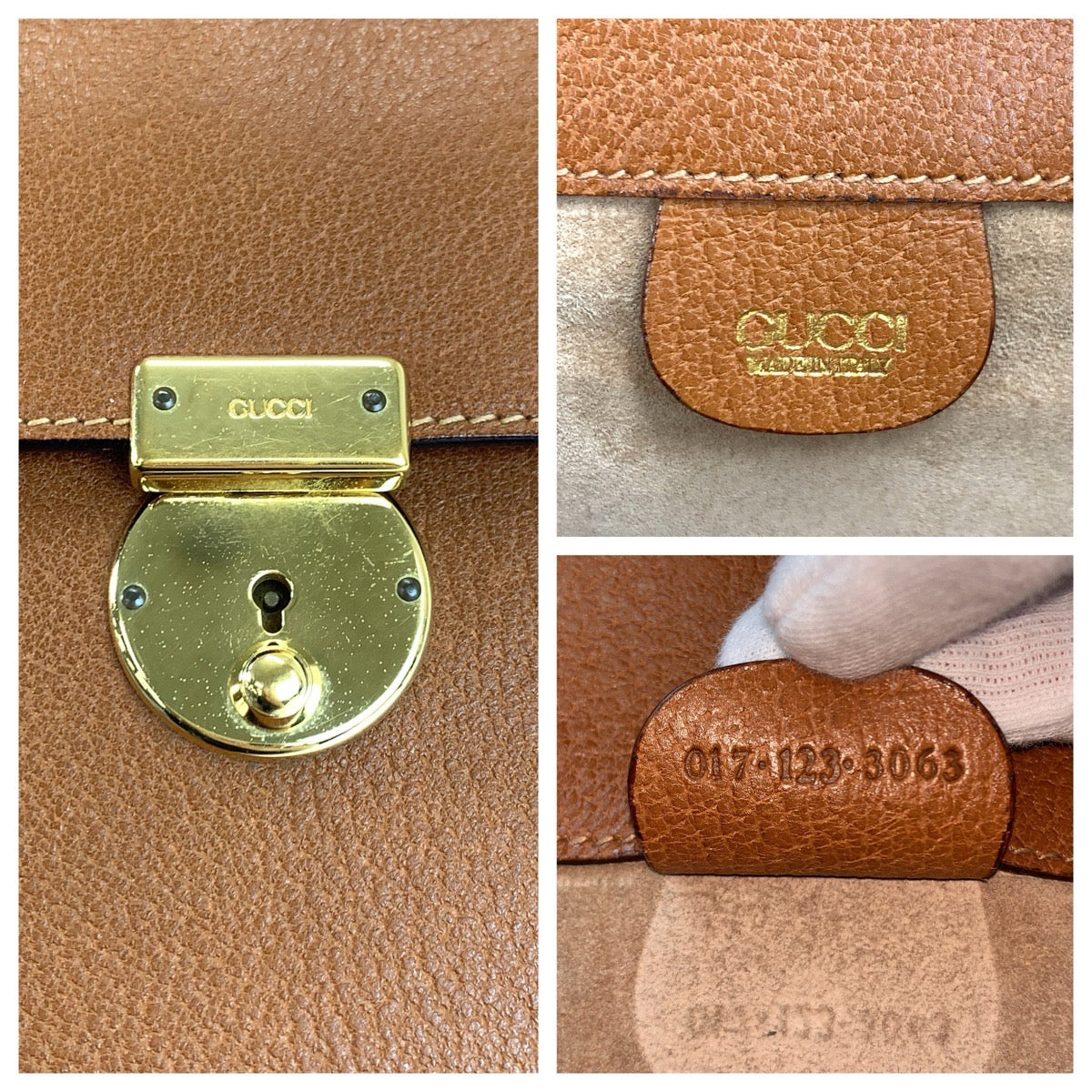 24109
GUCCI グッチ ブラウン ゴールド金具 レザー 017 123 3063 クラッチバッグ セカンドバッグ メンズ ABP23