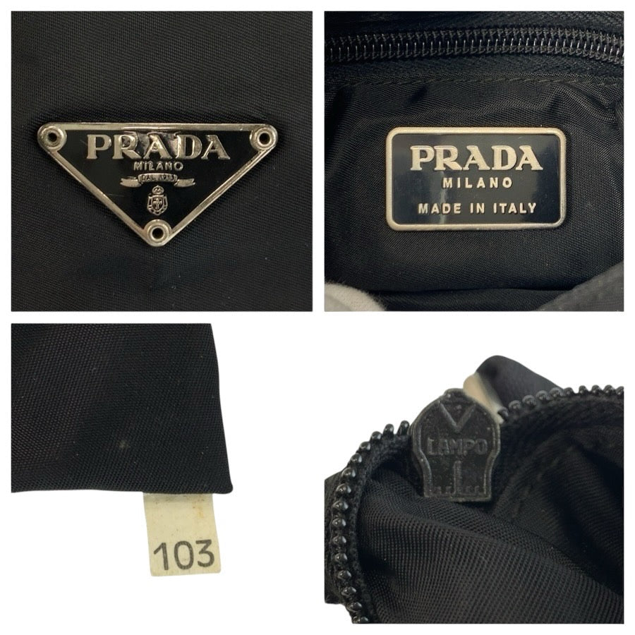 24114
PRADA プラダ テスート 三角ロゴプレート ブラック 黒 シルバー金具 ナイロン ショルダーバッグ ポシェット レディース ABP28