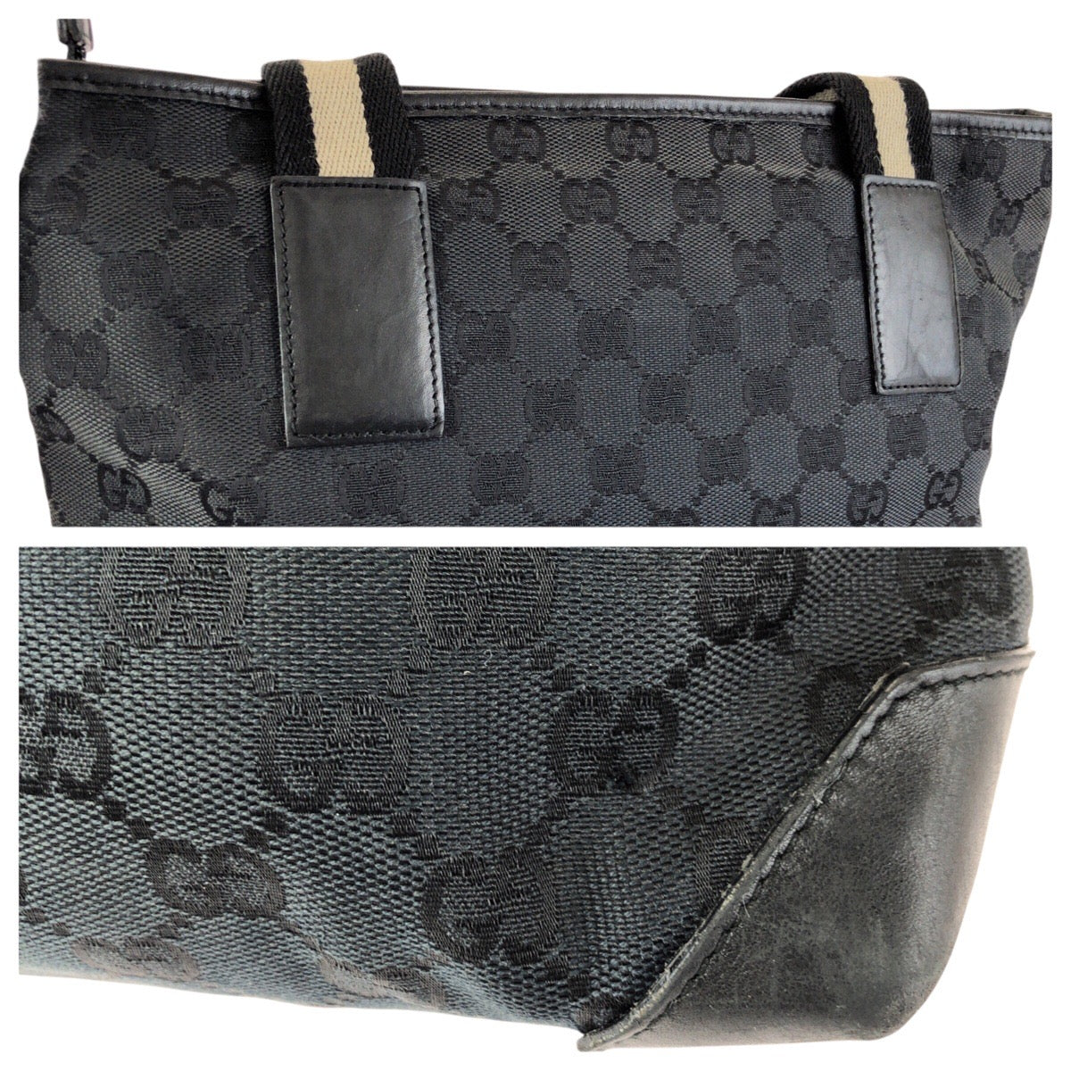 24115
GUCCI グッチ ブラック 黒 シルバー金具 GGキャンバス / レザー 019 0401 トートバッグ ショルダーバッグ レディース AB28