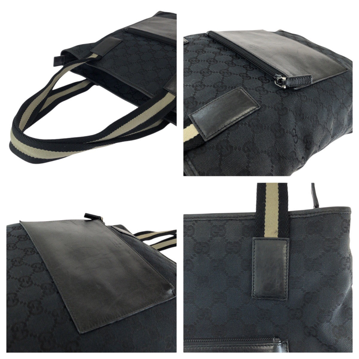 24115
GUCCI グッチ ブラック 黒 シルバー金具 GGキャンバス / レザー 019 0401 トートバッグ ショルダーバッグ レディース AB28