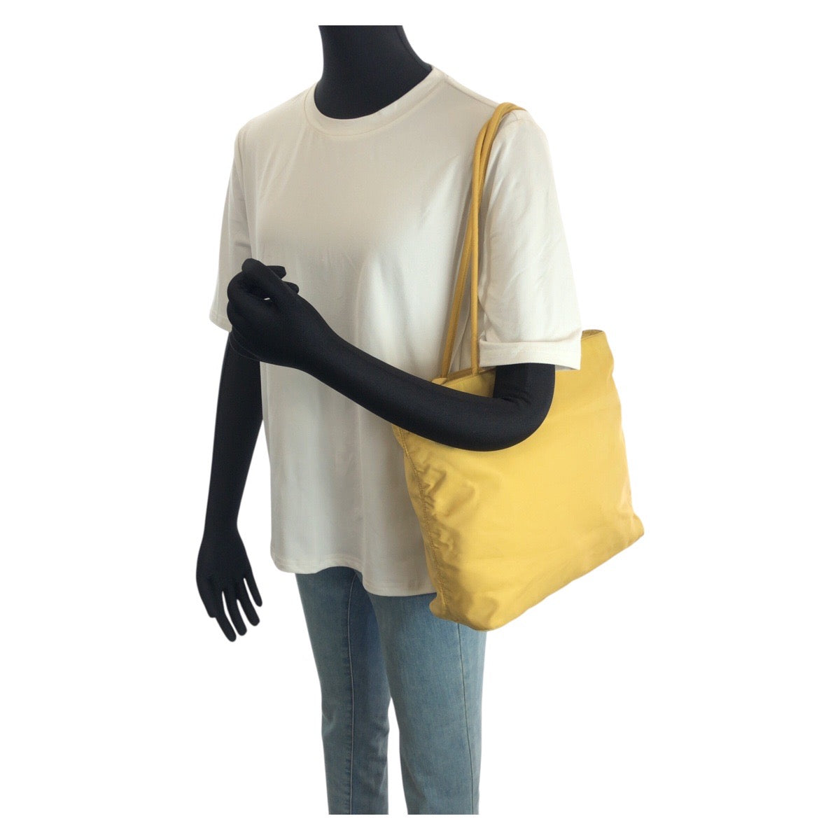 24116
PRADA プラダ テスート 三角ロゴプレート イエロー シルバー金具 ナイロン ショルダーバッグ トートバッグ レディース AB28