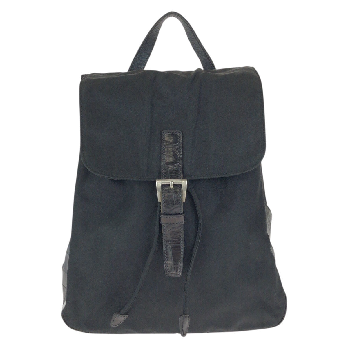 24117
PRADA プラダ ヴィンテージ オールドプラダ テスート 三角ロゴプレート 型押し ブラック 黒 シルバー金具 ナイロン / レザー リュックサック バックパック レディース AB30