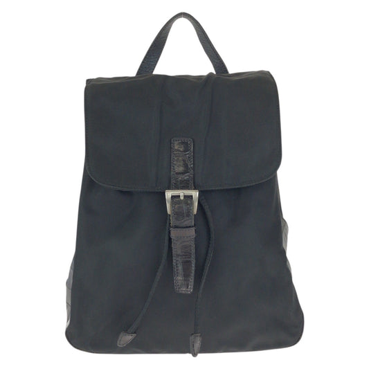 24117
PRADA プラダ ヴィンテージ オールドプラダ テスート 三角ロゴプレート 型押し ブラック 黒 シルバー金具 ナイロン / レザー リュックサック バックパック レディース AB30