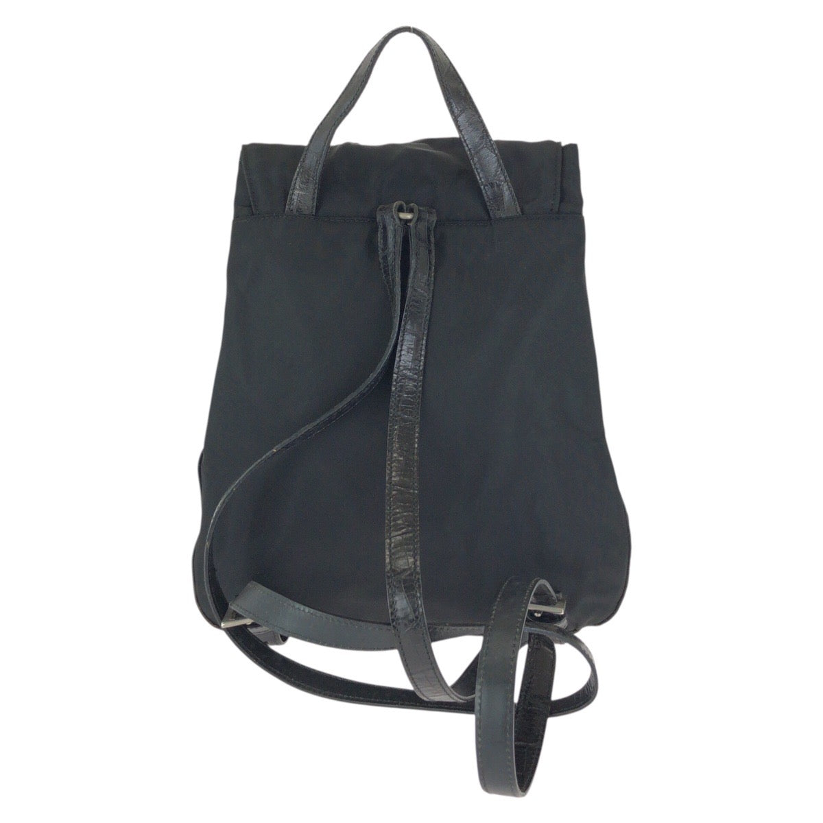 24117
PRADA プラダ ヴィンテージ オールドプラダ テスート 三角ロゴプレート 型押し ブラック 黒 シルバー金具 ナイロン / レザー リュックサック バックパック レディース AB30