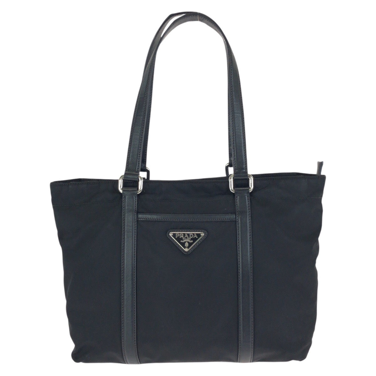 24120
PRADA プラダ テスート サフィアーノ 三角ロゴプレート ブラック 黒 シルバー金具 ナイロン / レザー トートバッグ ショルダーバッグ レディース AB30