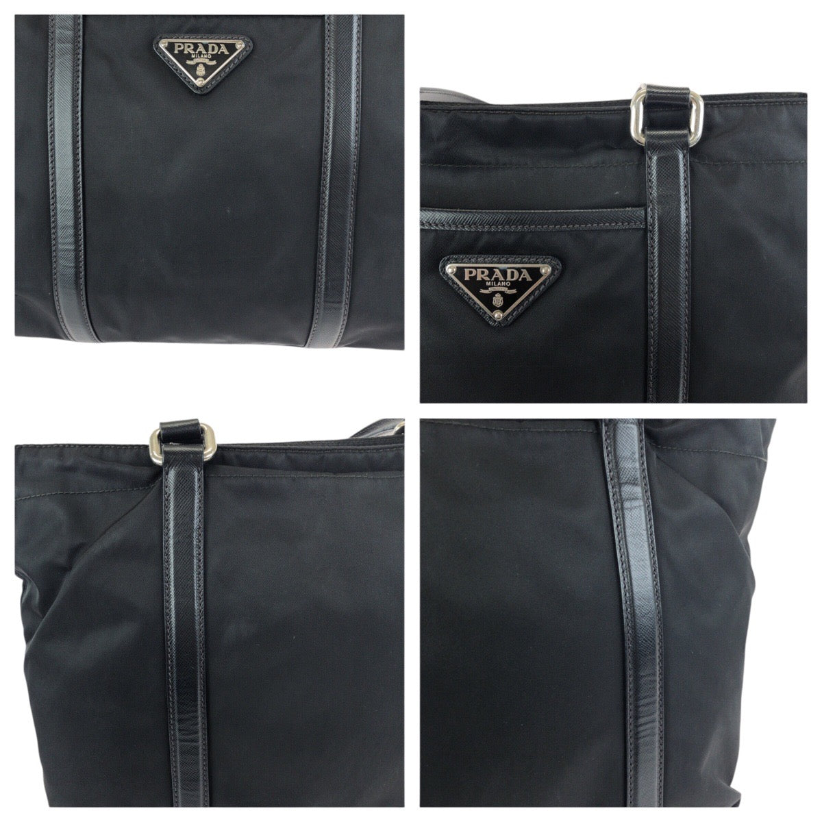 24120
PRADA プラダ テスート サフィアーノ 三角ロゴプレート ブラック 黒 シルバー金具 ナイロン / レザー トートバッグ ショルダーバッグ レディース AB30