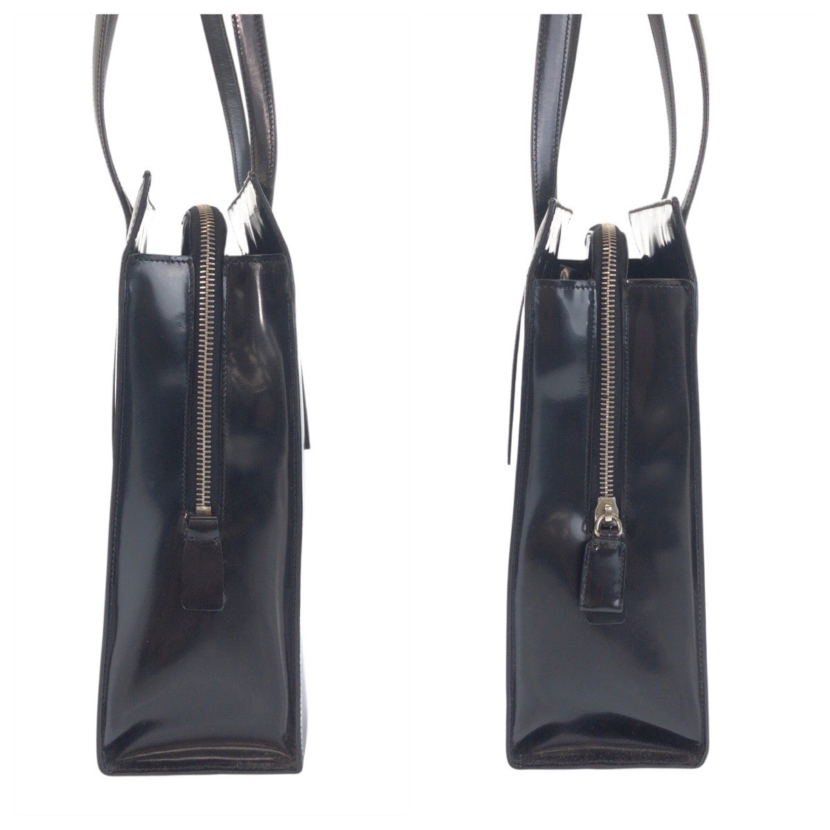 24121
PRADA プラダ ロゴ型押し ブラック 黒 シルバー金具 エナメル トートバッグ ショルダーバッグ レディース ABP36