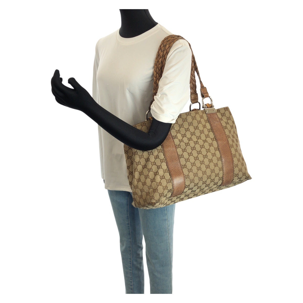 24127
GUCCI グッチ バンブー ベージュ ブラウン シルバー金具 GGキャンバス / レザー 232947 トートバッグ ショルダーバッグ レディース AB30
