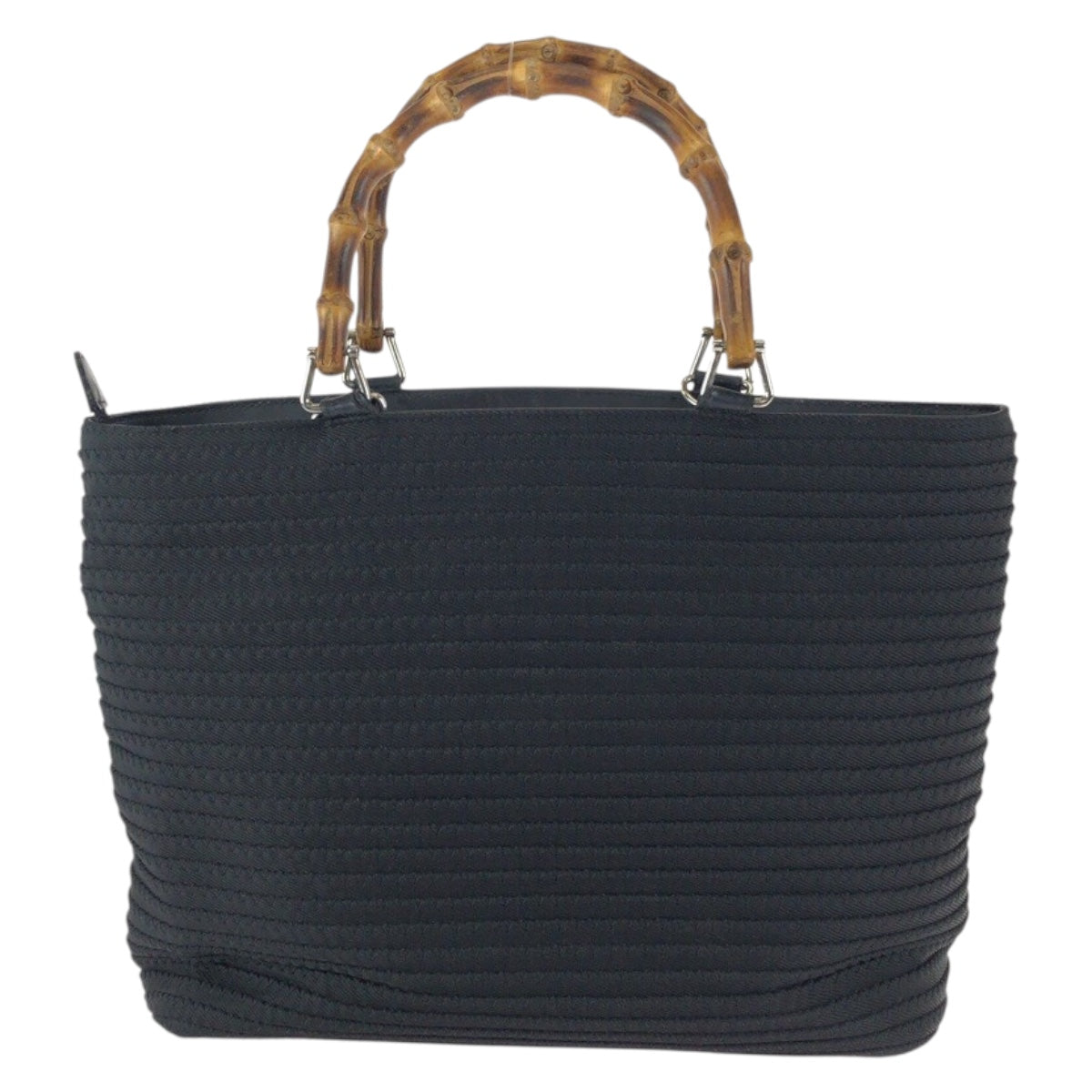 24128
GUCCI グッチ ヴィンテージ バンブー ブラック 黒 シルバー金具 ナイロン トートバッグ ハンドバッグ レディース ABP28