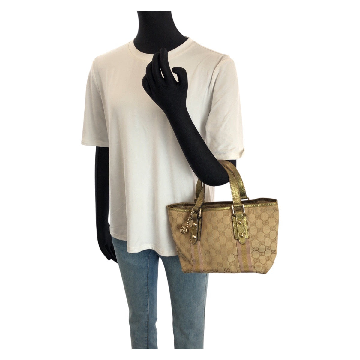 24130
GUCCI グッチ ベージュ ゴールド金具 GGキャンバス / レザー 139261 ミニトートバッグ ハンドバッグ レディース B21