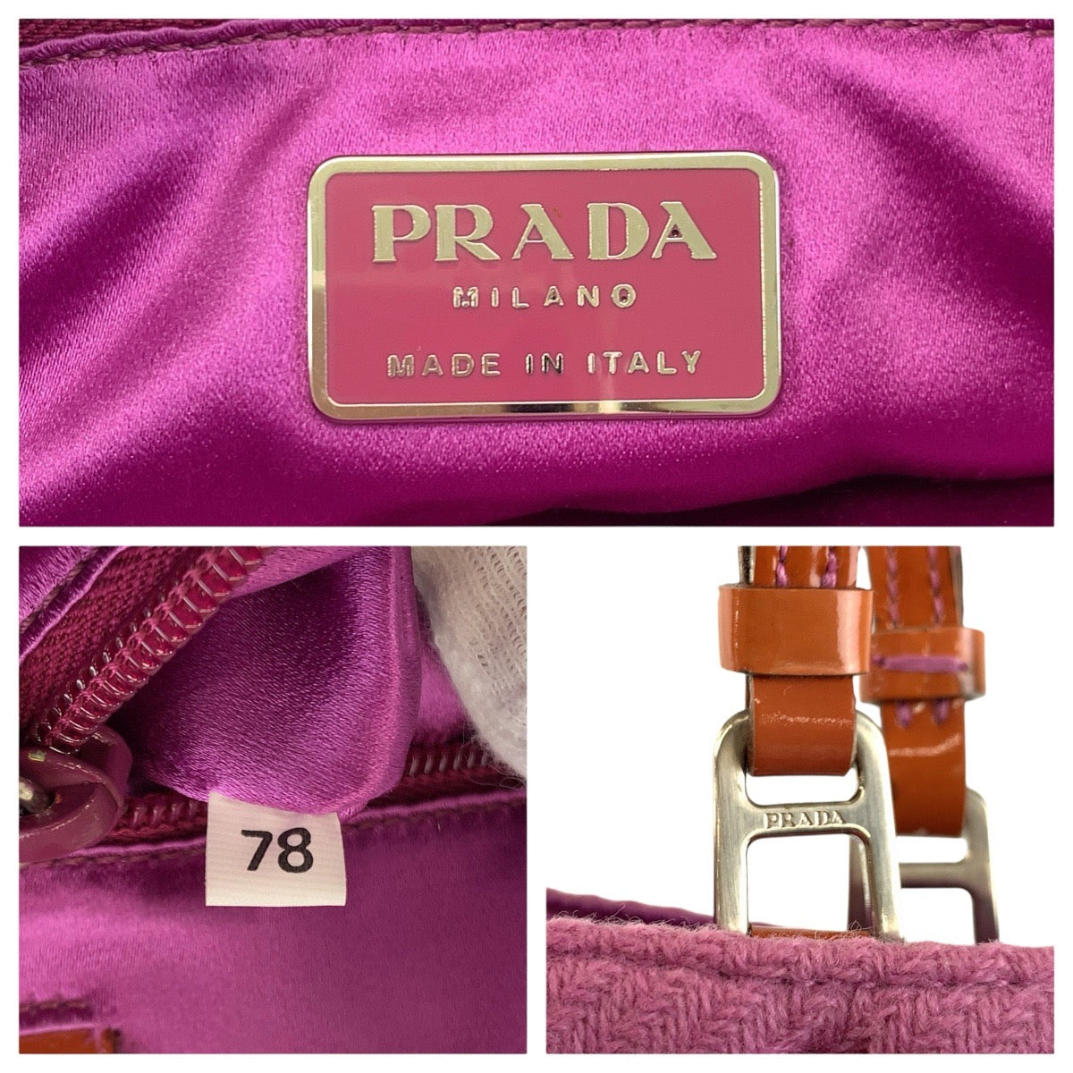 24131
PRADA プラダ ピンク シルバー金具 ウール / スウェード トートバッグ ハンドバッグ レディース AB21