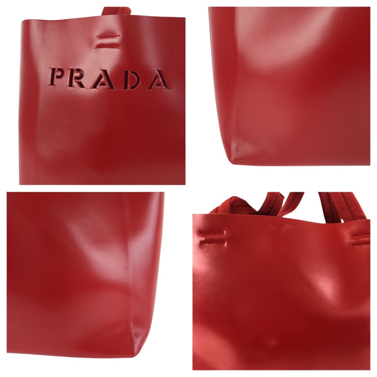 24132
PRADA プラダ ロゴ型抜き レッド シルバー金具 レザー トートバッグ ハンドバッグ レディース ABP42