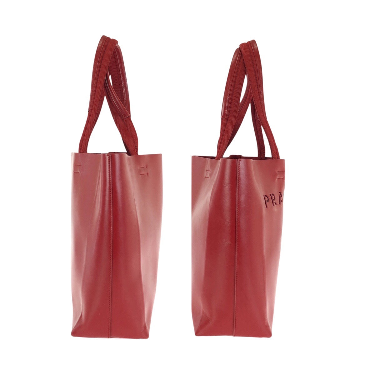 24132
PRADA プラダ ロゴ型抜き レッド シルバー金具 レザー トートバッグ ハンドバッグ レディース ABP42