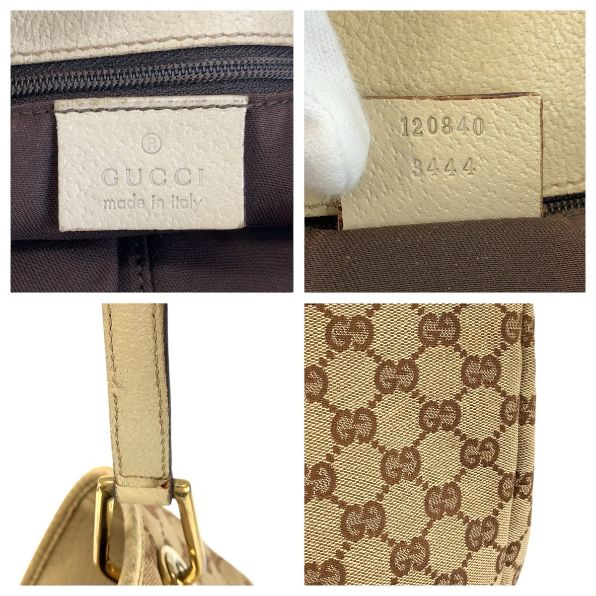24136
GUCCI グッチ ベージュ アイボリー ゴールド金具 GGキャンバス / レザー 120840 トートバッグ ショルダーバッグ レディース B21