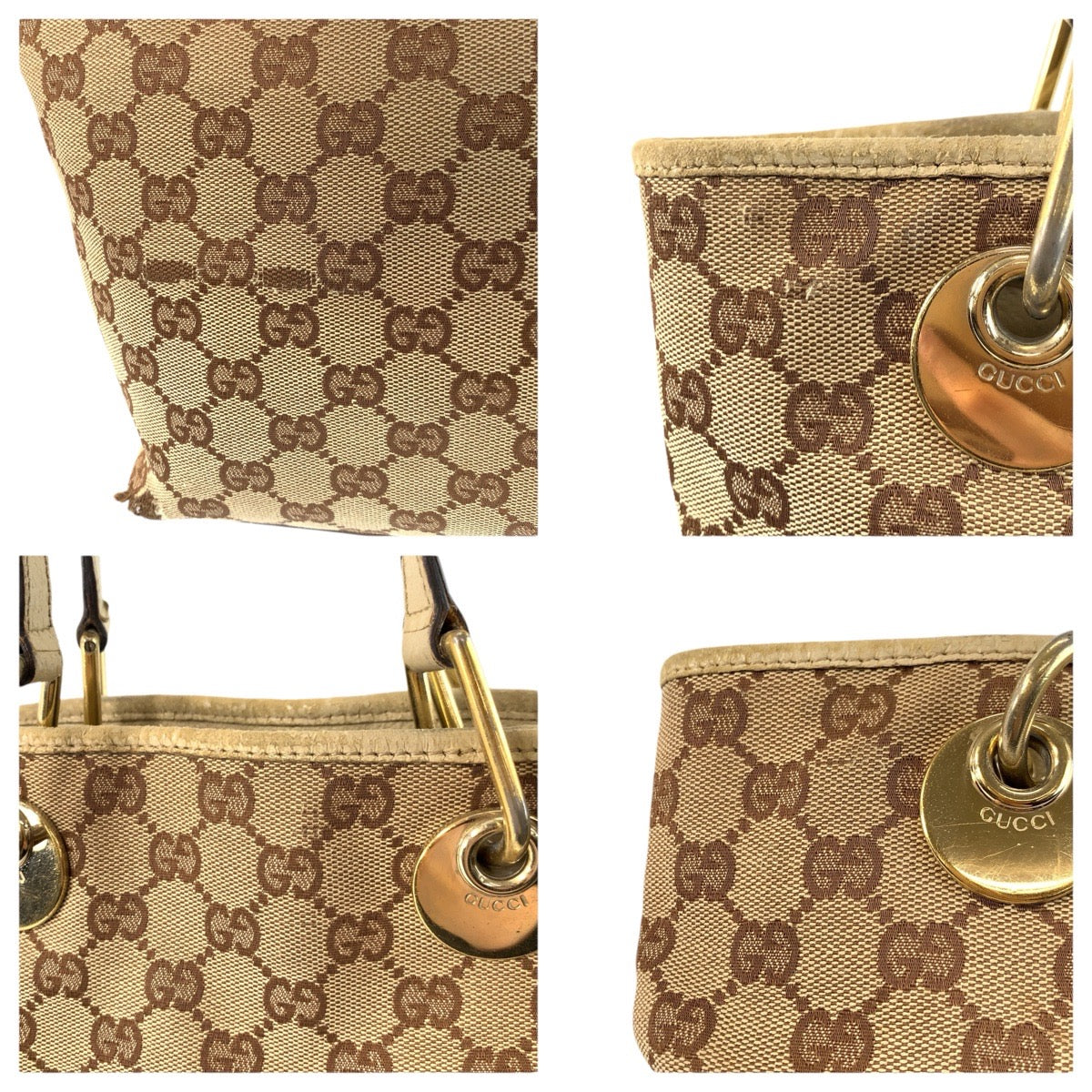 24136
GUCCI グッチ ベージュ アイボリー ゴールド金具 GGキャンバス / レザー 120840 トートバッグ ショルダーバッグ レディース B21