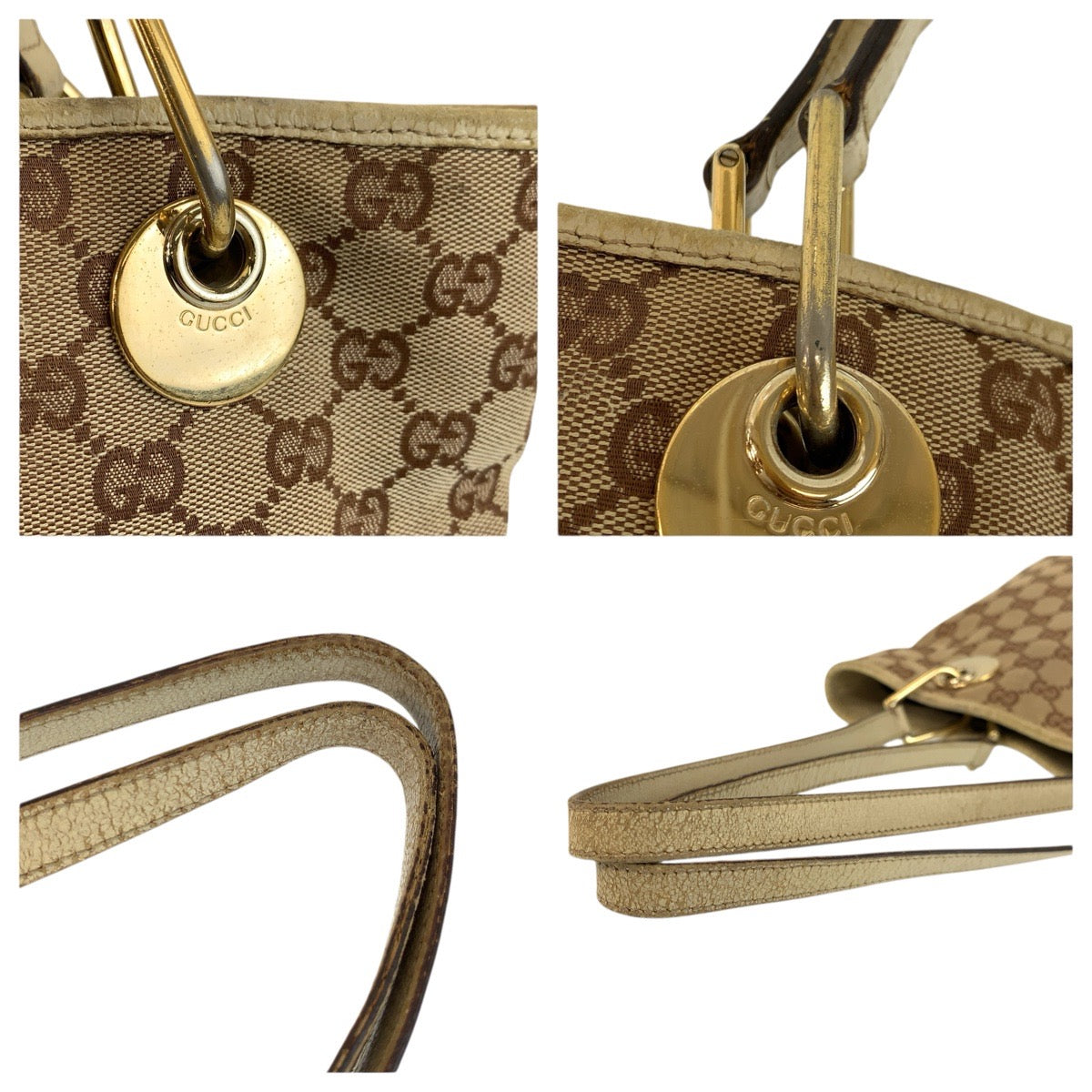 24136
GUCCI グッチ ベージュ アイボリー ゴールド金具 GGキャンバス / レザー 120840 トートバッグ ショルダーバッグ レディース B21