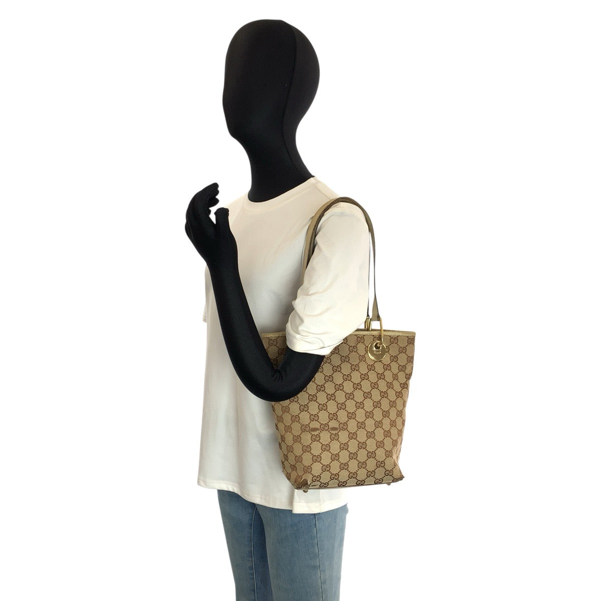 24136
GUCCI グッチ ベージュ アイボリー ゴールド金具 GGキャンバス / レザー 120840 トートバッグ ショルダーバッグ レディース B21