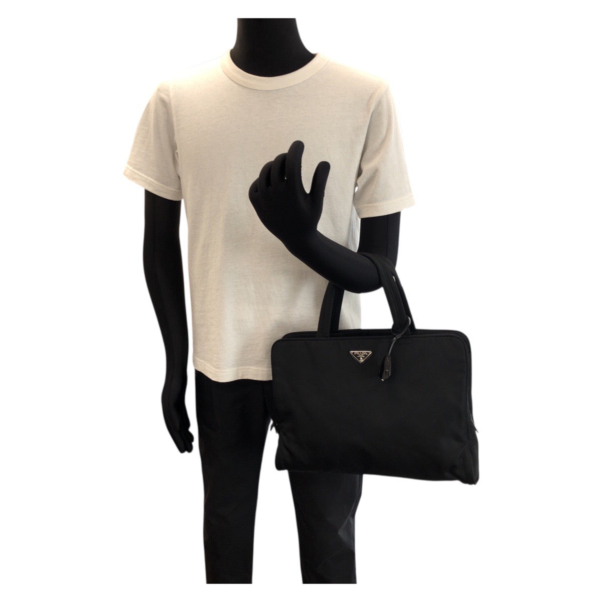 24138
PRADA プラダ テスート 三角ロゴプレート ブラック 黒 シルバー金具 ナイロン ビジネスバッグ ブリーフケース ハンドバッグ メンズ A42