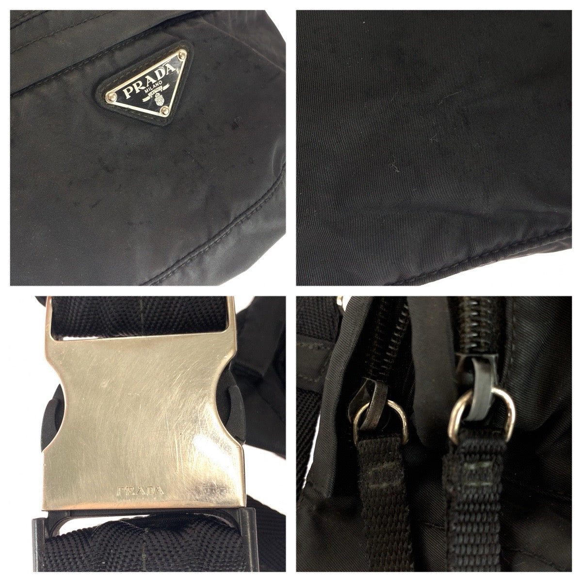24141
PRADA プラダ テスート 三角ロゴプレート ブラック 黒 シルバー金具 ナイロン ボディバッグ ウエストバッグ メンズ B35