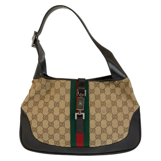 24142
GUCCI グッチ シェリーライン ジャッキー ベージュ ブラウン GGキャンバス / レザー 001 3306 ショルダーバッグ ハンドバッグ レディース AB42