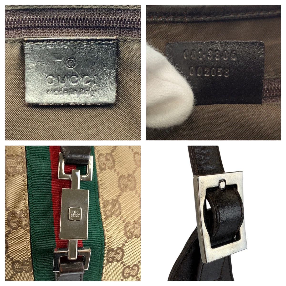 24142
GUCCI グッチ シェリーライン ジャッキー ベージュ ブラウン GGキャンバス / レザー 001 3306 ショルダーバッグ ハンドバッグ レディース AB42