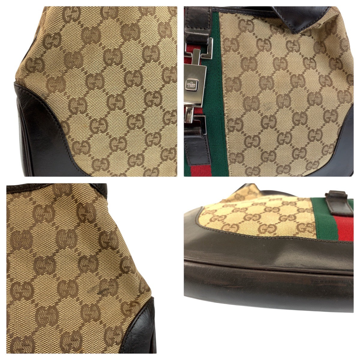 24142
GUCCI グッチ シェリーライン ジャッキー ベージュ ブラウン GGキャンバス / レザー 001 3306 ショルダーバッグ ハンドバッグ レディース AB42