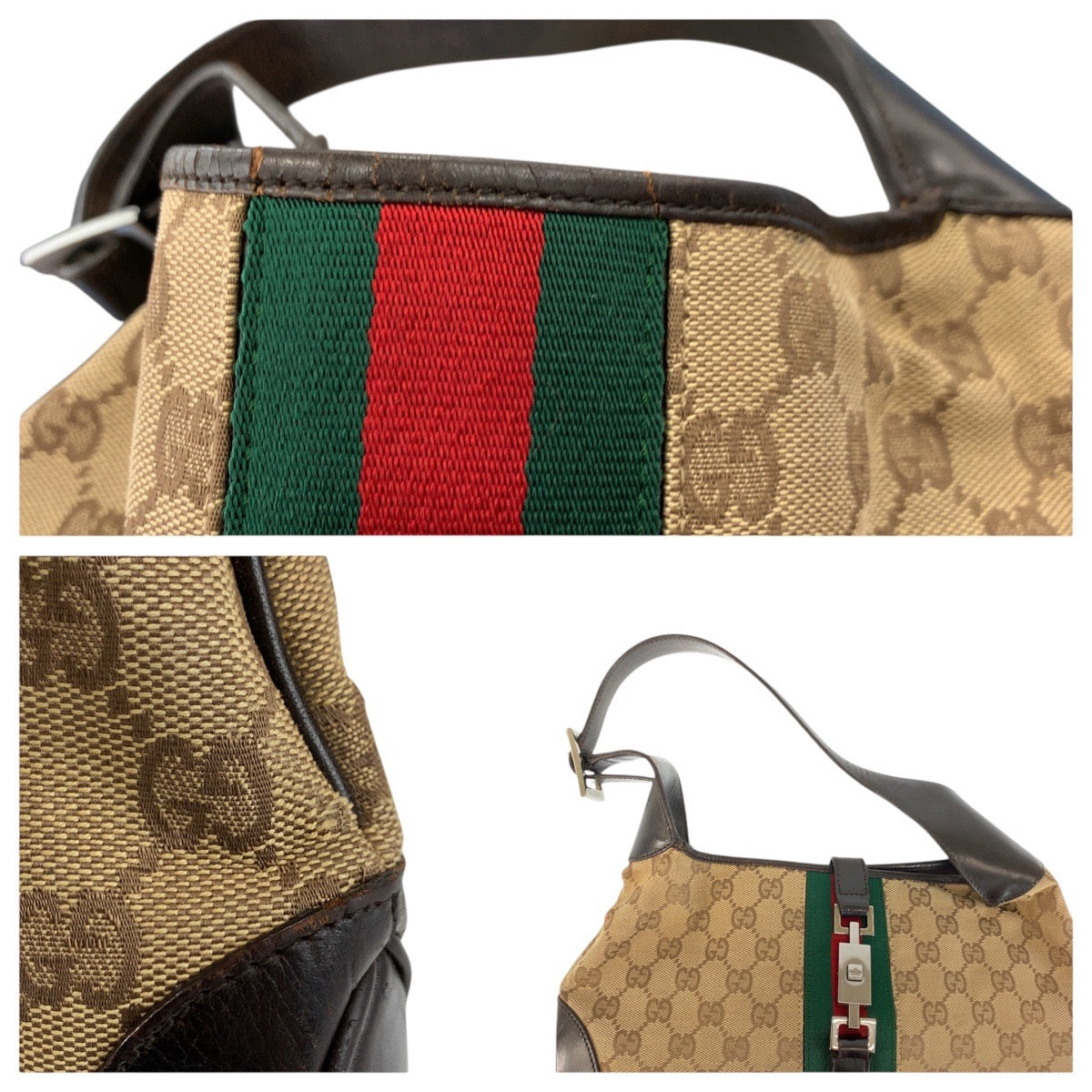 24142
GUCCI グッチ シェリーライン ジャッキー ベージュ ブラウン GGキャンバス / レザー 001 3306 ショルダーバッグ ハンドバッグ レディース AB42